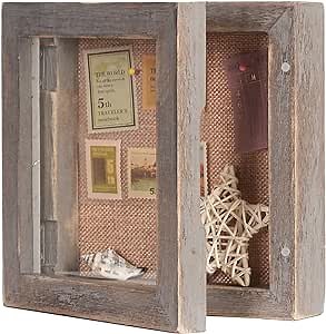 6x6 Square Shadow Box, Display Area 5x5 Shadow Box Frame with Glass, Small Shadow Box Display Case with Hinge and Magnetic Door for Shells Taxidermy Keepsake Photos Tickets Coins-Rustic Gray