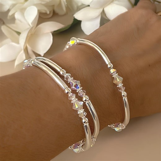 Swarovski Crystal Bangle Set of 3, Stretch Bracelets, Sparkling Stacking Bangles, Handmade Jewelry Gift - Etsy
