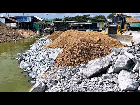 Part3 OMG Skill Pushes Processing Landfill! Site Using With Dozer DH17C3 Pour Soil into Flooded Land