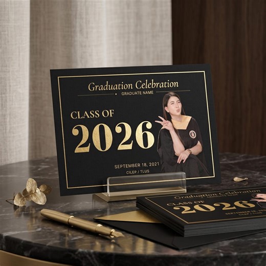 Graduation Invitation Template 2026 | Black Gold Photo Grad Invite | Editable Canva Graduation Party Invitation | Bonus White Version - Etsy
