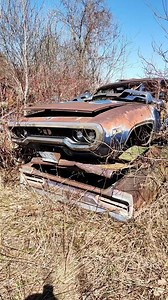 This is a sad one to post, 1971 Plymouth Road Runner 383 car, sitting on top of a 1970 Plymouth Road Runner 383 car. #yardfind #yardart #junkyardfind #junkyard #autoarchaeology #automotivearcheology #roadrunner #mopar | The Auto Archaeologist