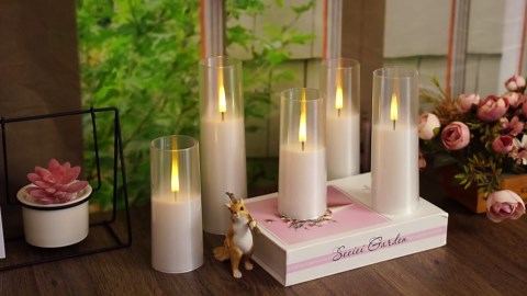 Flameless LED Candles, Upgraded Realistic 5 Pcs Flickering Flame Pillar Candles, Battery Operated Candles with Remote Timer, for Romantic Ambiance and Home Decoration (White)