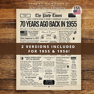 70th Birthday Gift Newspaper Sign 1956 Year in Review | Digital or Printed - Etsy
