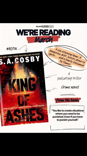 We’re excited to be reading ‘King of Ashes’ our first introduction to S A Cosby 👀 We’ve heard so many great things about S A Cosby, if you’ve ready any of his books, lets us know your thoughts 💭 If you’d like to read a long with us, hit the link in our bio 🫶🏾 Brief Synopsis below: Roman Carruthers left his family’s crematory business in Jefferson Run, Virginia, and built a flashy life as a financial adviser in Atlanta. But when his sister Neveah calls to say their father is in a coma after a