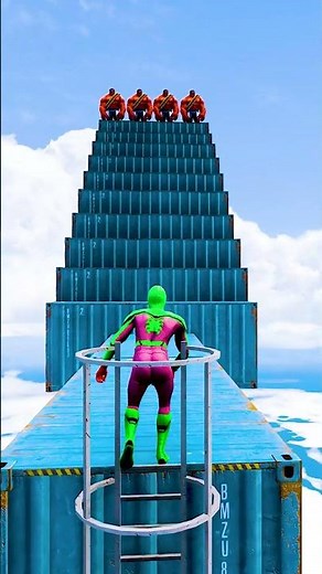 GTA 5 Epic Ragdolls | Green Spider Man vs King Kong & RED Hulk Jump Fails EP #shorts #gta #spiderman