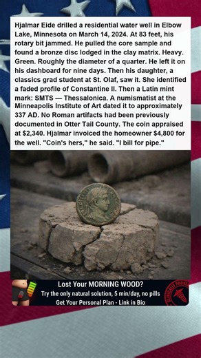 WELL DRILLERS CORE SAMPLE CONTAINS 1600 YEAR OLD ROMAN COIN
