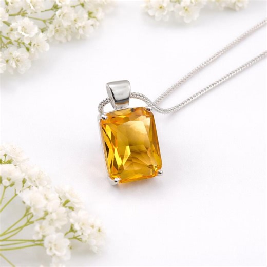 Handmade Citrine Pendant Necklace, Sterling Silver Statement Jewelry - Etsy