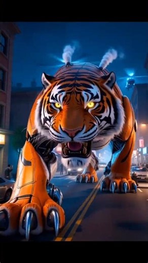 Giant Robotic Tiger Prowls City Streets 🐯🌃 #Shorts #MechaPredator #AI