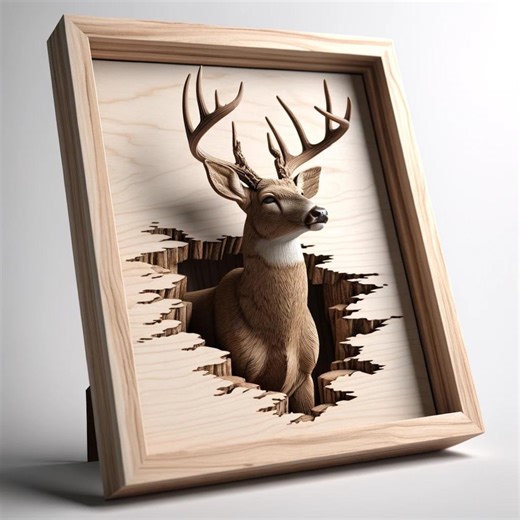 3D Deer Illusion: Laser Cut Wood Art, Engraving Design (PNG, SVG) - Etsy