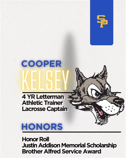 ✨ SENIOR SPOTLIGHT ✨ Cooper Kelsey Athletic Trainer | 4-Year Letterman Cooper has been a dedicated and invaluable part of the Wolves’ football program throughout his four years. His reliability, hard work, and commitment behind the scenes have supported the team in countless ways. As a steady presence on the sidelines, Cooper has exemplified professionalism, teamwork, and pride in representing Saint Paul’s. 💛🐺💙 Congratulations, Cooper! Once a Wolf, Always a Wolf. #SeniorSpotlight #SaintPaulsW