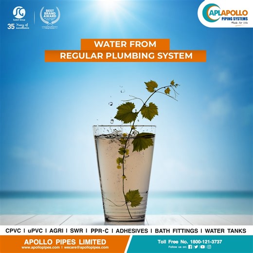 The water supplied to you via the APL Apollo plumbing system is as healthy as it gets. We design our products keeping in mind their safety and high quality so that you avail the benefits of a robust water supply. So, what are you waiting for? Bring in APL Apollo for an optimum plumbing solution! #NeverCracksUnderPressure #APLApollo #ApolloPipes #PipingSystems #Pipes #MadeForLife #PipesAndFittings #PlumbingSystem #PlumbingSolutions #CleanWater #SafeWater #SafeWaterSupply | Apollo Pipes Limited