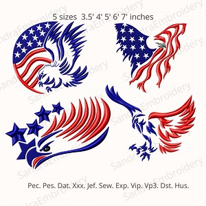 Patriotic Eagle Machine Embroidery Set – 4 American Flag Eagle Designs – 5 Sizes (3.5"–7") – 4th of July Embroidery – Instant Download - Etsy