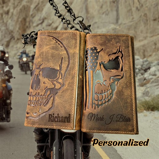 Leather Wallet With Chain for Biker and Truck Driver, Personalized Gift for Husband / Boyfriend - Etsy