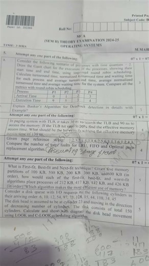 AKTU MCA 2nd semester Operating system 2024-25 paper