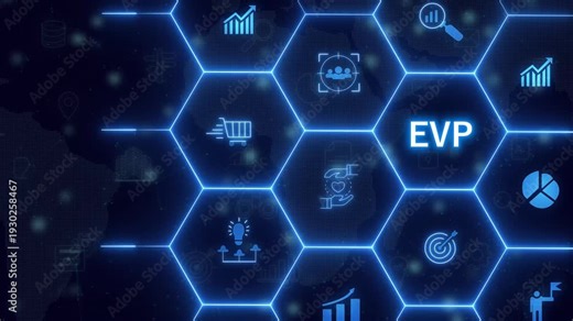 Employee value proposition (EVP) strategy concept. Attract, motivate and retain talented employees in a competitive job market through the corporate culture and benefits offering. 4k motion video.