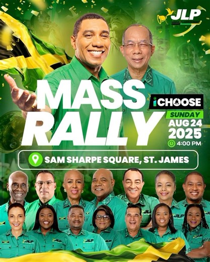 21K views · 741 reactions | All roads lead to Sam Sharpe Square this Sunday, August 24, 2025, at 4:00PM! Join us for our Mass Rally with the Main Address from Prime Minister and Party Leader, Dr. the Most Honourable Andrew Holness. | Jamaica Labour Party | Facebook