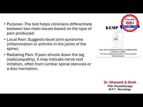 Part:- 32:- Kemp's Test:- Asses Facet Joint Syndrome :- Lumbar Spine:- Orthopedic Special Test