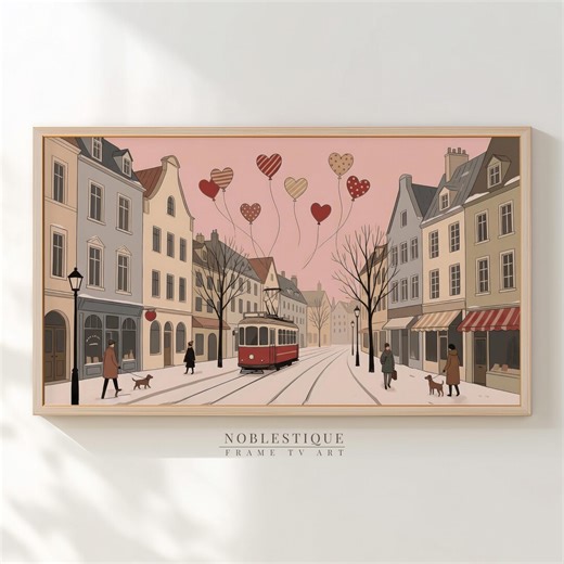 Valentine Paris Red Tram Painting Samsung Frame TV Art - Cityscape Romantic Street Scene -109TV - Etsy