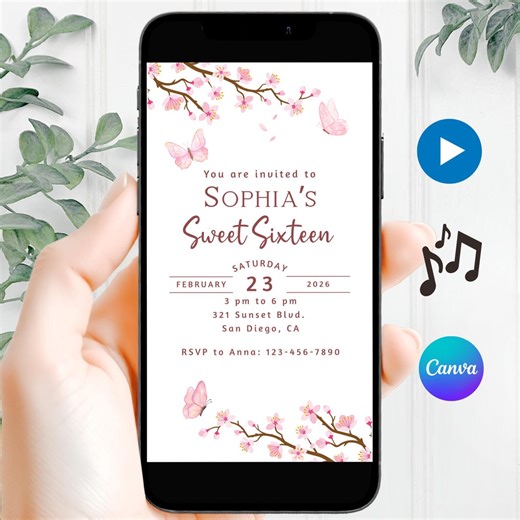 Sweet 16 Invitation Template, Sweet Sixteen Birthday Party Invite, Canva Editable, Instant Download, Evite - Etsy