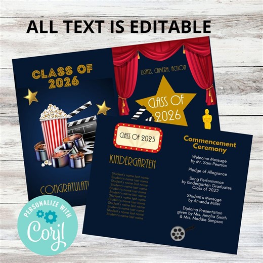 Editable Hollywood Graduation Program Template Movie Theme Ceremony Program Printable - Etsy
