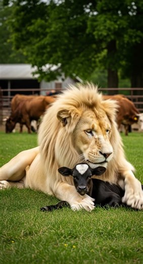 Black cow vs white lion fight for baby Intense showdown #cow #wildlife #animals