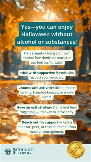 ✨ Save these sober Halloween tips! 🎃 Yes — you can enjoy Halloween without alcohol or substances. From planning ahead to leaning on supportive friends, there are so many ways to make the holiday fun and safe in recovery. 💙 Recovery isn’t boring — it’s building memories that last. #PathfinderRecovery #SoberHalloween #RecoveryIsPossible #HealingFromTheInsideOut #BreakingBoundariesBuildingFutures #VirtualRecovery | Pathfinder Recovery