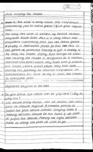 Exercise of class 11 "The Wish" story by Roald Dahl