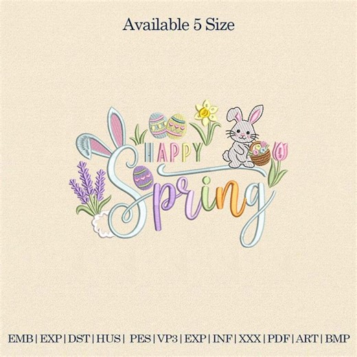 Happy Spring Bunny Embroidery Design, Easter Rabbit Flowers (digital File) - Etsy