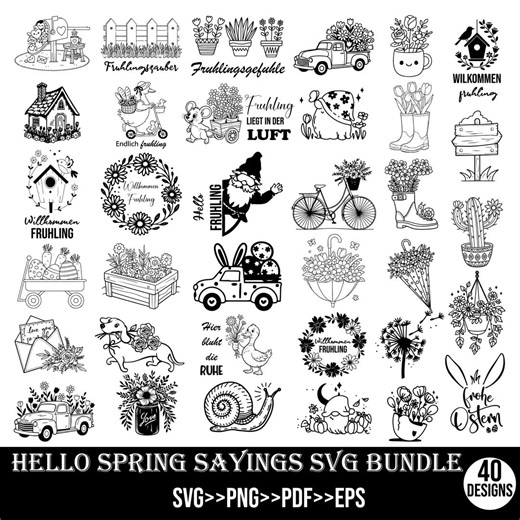 Spring Plotter File, Hello Spring Sayings, German Spring SVG Designs, Frühling Svg, Spring Magic Cricut Silhouette Laser File - Etsy