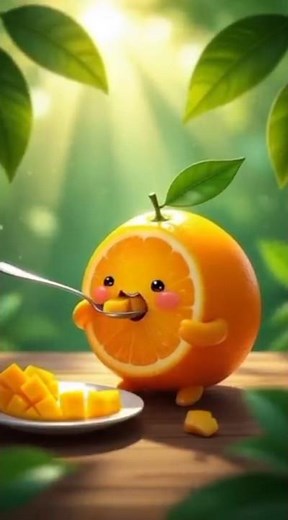 ​ The Cutest Cartoon Orange Eating Mango | Happy Fruit Animation!