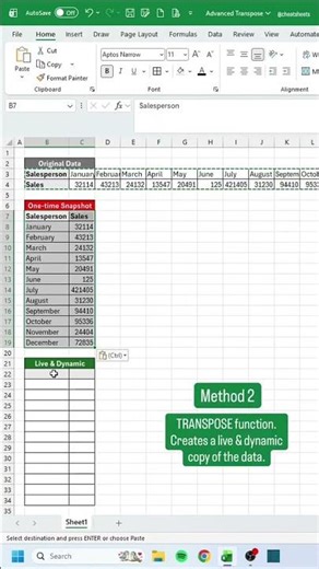 Create live and dynamic copy of data in Excel.