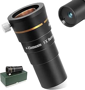 Astromania Telescope Barlow Lens 5X with 4-Elements Multi Coated Lens - 1.25 Inch Fully Metal Telescope Accessory for Astronomy & Astrophotography