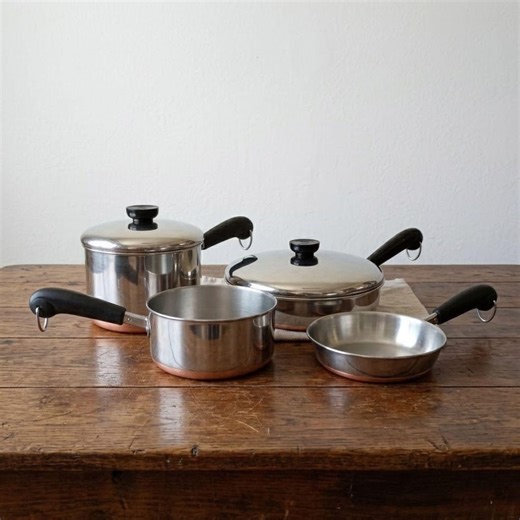 Vintage 6 Piece Revereware Stainless Steel Cookware Set Saucepan Skillet Clinton, ILL - Etsy