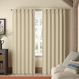 Magic Drapes Pinch Pleated Curtains & Drapes Blackout Thermal Insulated for Traverse Rod, Living Room, Bedroom, Sliding Door Patio Home with Hooks & Tiebacks W(26"+26") L120(2 Panels, Beige)