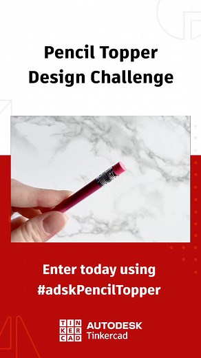 ✏️ Pencil Topper Design Challenge ✏️ Use Tinkercad to design a pencil topper that can fit and stay on a pencil. Have fun with your design. Don't forget to share it publicly in the Gallery and tag it with #adskPencilChallenge so we can find it! Join the Challenge: https://www.tinkercad.com/blog/design-challenge-pencil-topper | Tinkercad