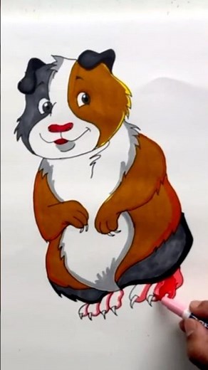 Draw a cute guinea pig | Sketch outlining and marker coloring