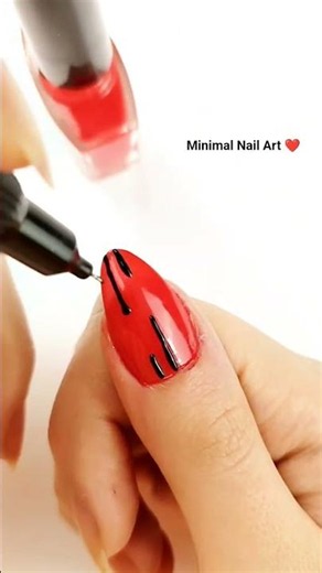 Minimal Red and black Line Nail Art ❤️✨#naildesign #nailart #nails