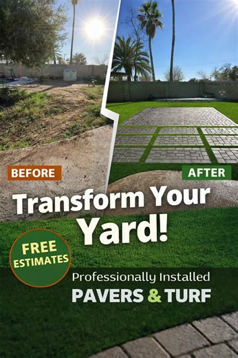 Your Dream Yard Starts Here. Expert Pavers • Artificial Turf • Hardscape Low maintenance. High impact. 📍 Free Estimates Available Valley Wide 480-619-2267 #Arizona #pavers #az #remodel #backyard