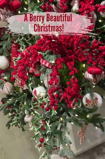 Classic Red Christmas Tree 🎄 Berry Sprays Make All the Difference!