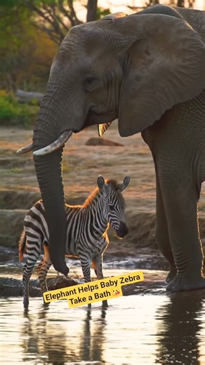 Hero Elephant Helps Baby Zebra Take a Bath 😍 | Heartwarming Wildlife Moment | Real Animal Friendship