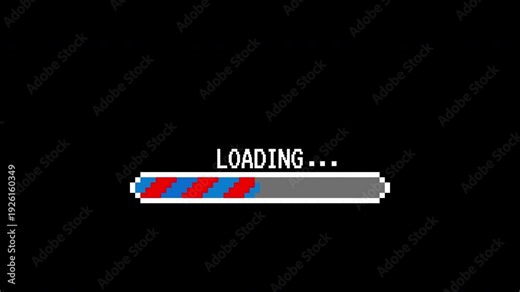 8 bit loading red blue color with transparent background, 8 bit progress loading, 4k Alpha Channel