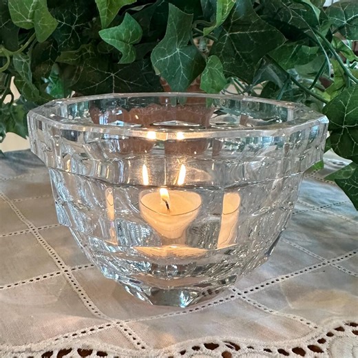 Vintage Lead Crystal Tea Light Candle Holder Block Cut Pattern Bowl - Etsy