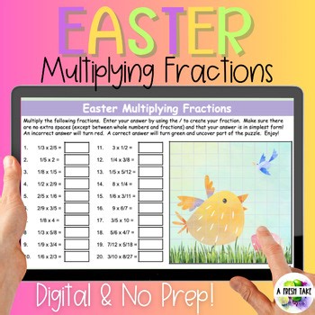 Pixel Art Math Easter Grade 5 Multiplying Fractions Google Sheets Self Checking