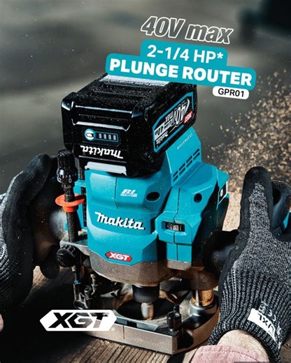14K views · 196 reactions | The 40V max XGT® 2-1/4 Maximum HP Plunge Router (GPR01) delivers the power of a 2-1/4 HP corded router, with up to 30% less weight when compared to corded. The 2-1/4 Maximum HP Plunge Router cuts up to 260 linear feet per charge using one 4.0Ah battery (battery not included). T #makitausa #makitatools #makitaxgt | Makita Tools USA | Facebook