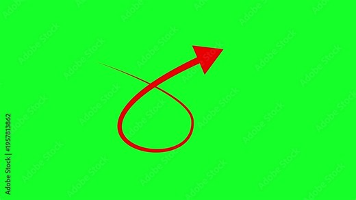 Red arrow animation on green screen background in 4K UHD, bold directional motion graphic for call to action, marketing videos and chroma key editing