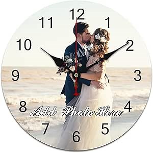 Custom Wall Clock Personalized Clocks with Photo Text Logo Non-Ticking Clocks Silent Customize Gifts for Kitchen Bathroom Home Wedding Friend Family Lover Style1 9.84in