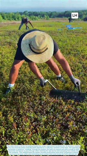 The process of harvesting blueberries using specialized tools