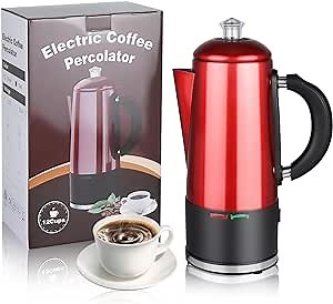 Electric Coffee Percolator 12 Cup Stainless Steel Percolator Coffee Maker with Cord-Less Server and Easy Pour Spout Quick Brew Percolator Coffee Pot 1.5L Capacity