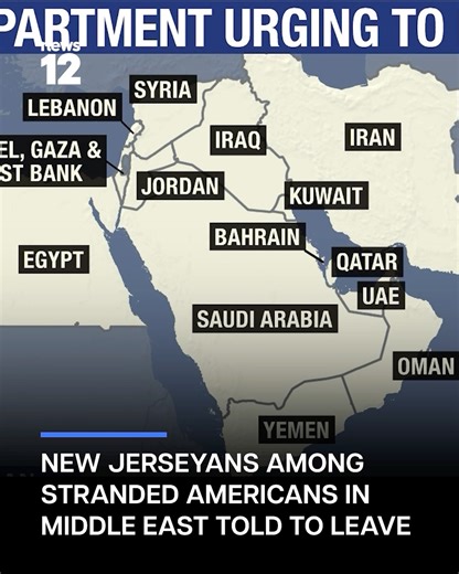 SAFETY CONCERNS: New Jerseyans are among thousands of Americans stranded in the Middle East as the Iran war escalates. The State Department is urging citizens to leave even as commercial flights are halted from affected countries. Gov. Mikie Sherrill is also urging New Jersey residents overseas to contact Sen. Cory Booker, Sen. Andy Kim or other members of Congress while the federal government works on a plan to bring Americans home. READ MORE: https://bit.ly/4rVQLSq | News 12 New Jersey
