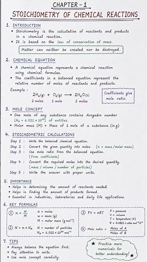 Stoichiometry of Chemical Reactions | Class 11 Chemistry Handwritten Notes #exam #education #class